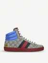 GUCCI NEW ACE LEATHER AND CANVAS HIGH-TOP TRAINERS,5120-10004-2780740229