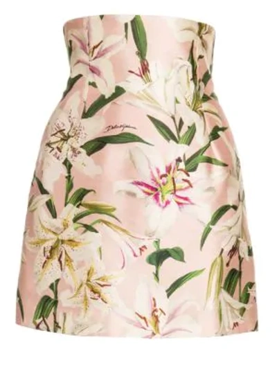 Dolce & Gabbana High Waist Printed Shantung Mini Skirt In Lily Print