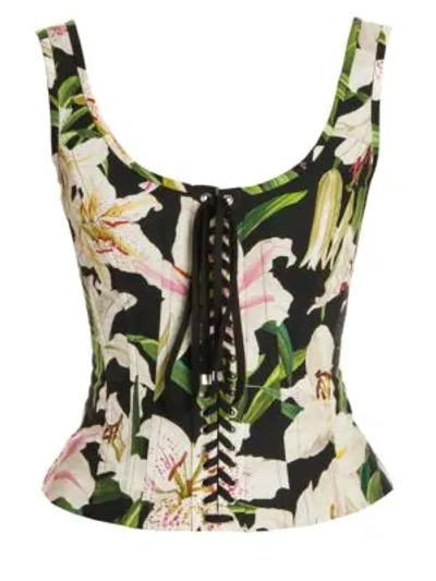 Dolce & Gabbana Sleeveless Lace-up Floral Bustier In Black Base Lily Print