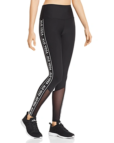 Alo Yoga High Waist Logo Colorblock Trainer Leggings In Black/white