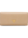 Prada Logo Foldover Continental Wallet In Neutrals