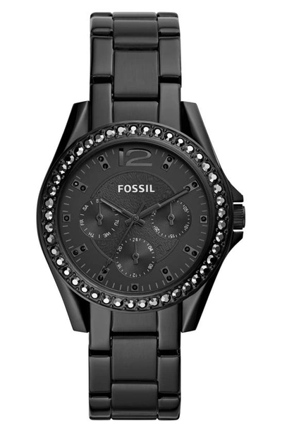 Fossil Women's Riley Black Stainless Steel Bracelet Watch 38mm