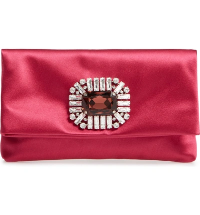 Jimmy Choo Titania Jeweled Satin Clutch Bag, Pink In Hot Pink