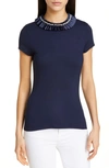 TED BAKER NIKITA EMBELLISHED NECK FITTED TOP,WMB-NICKITA-WH9W