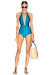 ADRIANA DEGREAS ADRIANA DEGREAS SOLID HALTERNECK SWIMSUIT IN BLUE.,ADEF-WX100