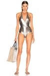 ADRIANA DEGREAS ADRIANA DEGREAS CROSS FRONT HALTERNECK SWIMSUIT IN METALLIC,ADEF-WX104