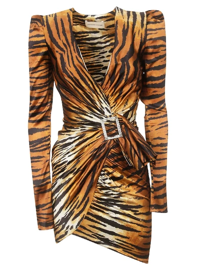 Alexandre Vauthier Embellished Draped Tiger-print Silk-satin Mini Dress In Multi Color