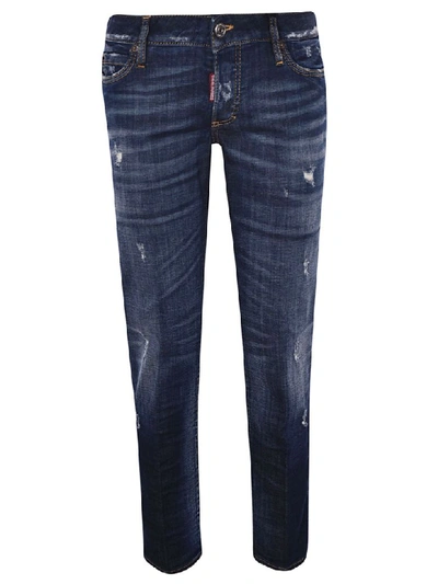 Dsquared2 Jennifer Cropped Destroyed Skinny Jeans In Blue