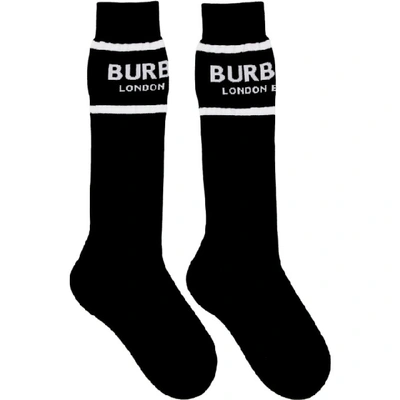 Burberry Logo Intarsia Cotton Blend Socks In Black