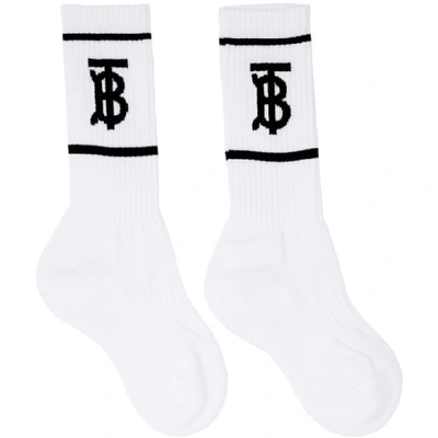 Burberry White Intarsia Monogram Socks In Black & White