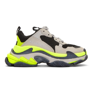 Balenciaga Triple S Fluo Mesh Trainer Sneakers In Grey / Fluorescent Yellow / Black