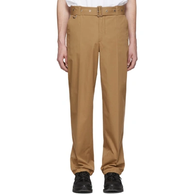 Burberry D-ring Detail Belted Cotton Trousers In Neutrals