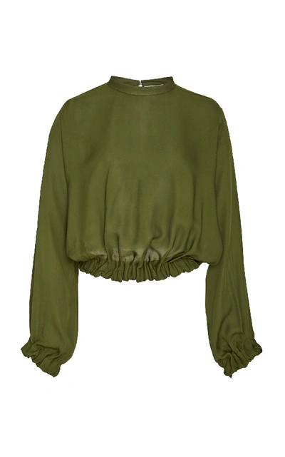 Andres Otalora Anita Silk Ruched Blouse In Green