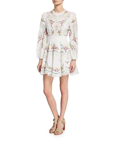 Zimmermann Allia Lace-trimmed Embroidered Linen And Cotton-blend Mini Dress In Multi