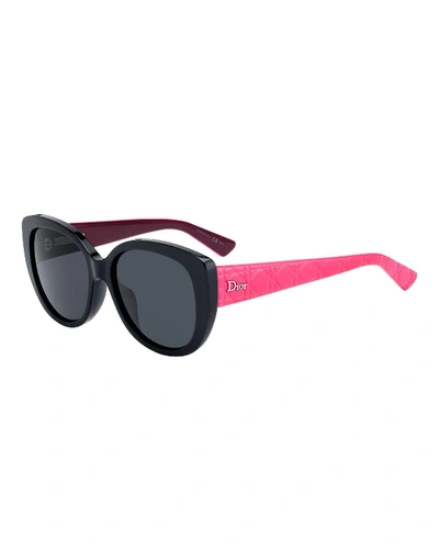 Dior Lady1 Oversized Cannage Cat-eye Sunglasses In Black