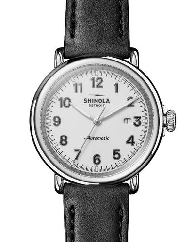 Shinola The Runwell Black Leather Strap Automatic Watch, 45mm In Black/ White/ Silver