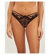 AGENT PROVOCATEUR WOMENS BLACK ESSIE LACE AND MESH THONG L