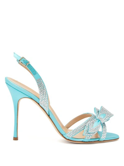 Alessandra Rich Crystal-embellished Satin Slingback Sandals In Turquoise
