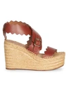 CHLOÉ WOMEN'S LAUREN LEATHER ESPADRILLE PLATFORM WEDGE SANDALS,0400010808550