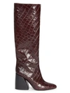 CHLOÉ WOMEN'S WAVE CROC-EMBOSSED LEATHER TALL BOOTS,0400010808354