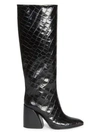 CHLOÉ WOMEN'S WAVE CROC-EMBOSSED LEATHER TALL BOOTS,0400010808354