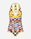 DOLCE & GABBANA ONE-PIECE SWIMSUIT WITH CART AND LEMONS PRINT