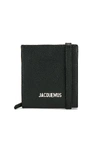 JACQUEMUS JACQUEMUS LEATHER NECK WALLET IN BLACK.,JQUF-MY3