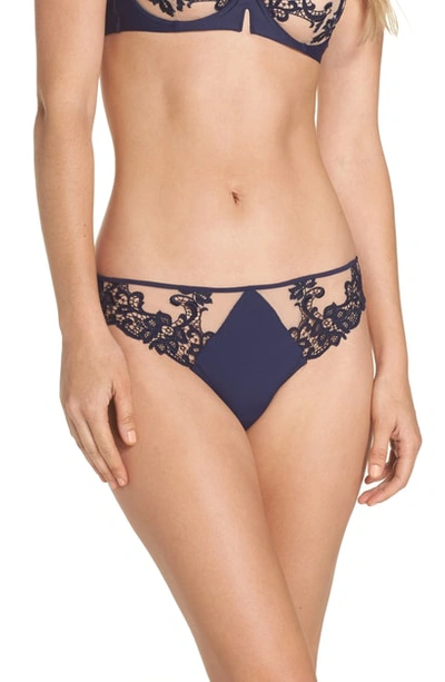 Simone Perele 'saga' Embroidered Thong In Navy