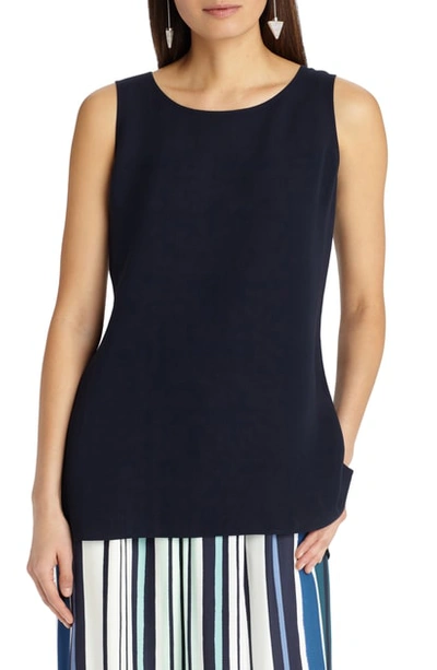 Lafayette 148 Ruthie Sleeveless High-low Hem Silk Blouse In Ink