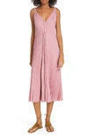 VINCE TWIST FRONT PLEATED MIDI DRESS,V571850941