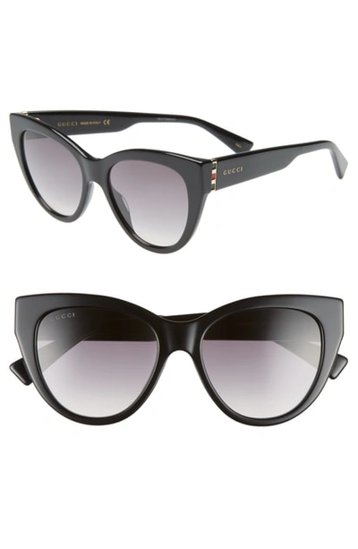 Gucci 53mm Gradient Cat Eye Sunglasses - Shiny Solid Blk/gry Grad
