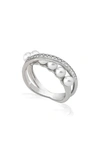 MAJORICA SIMULATED PEARL & CUBIC ZIRCONIA BAND RING,OMR16047SW