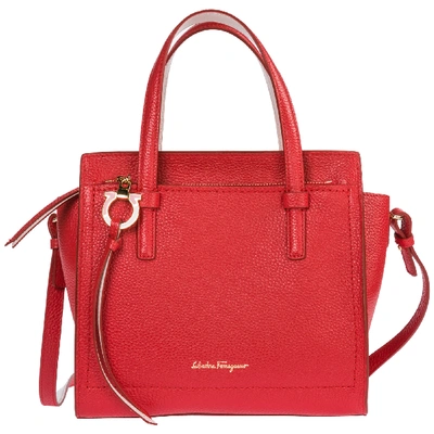 Ferragamo Women's Leather Handbag Shopping Bag Purse In Red