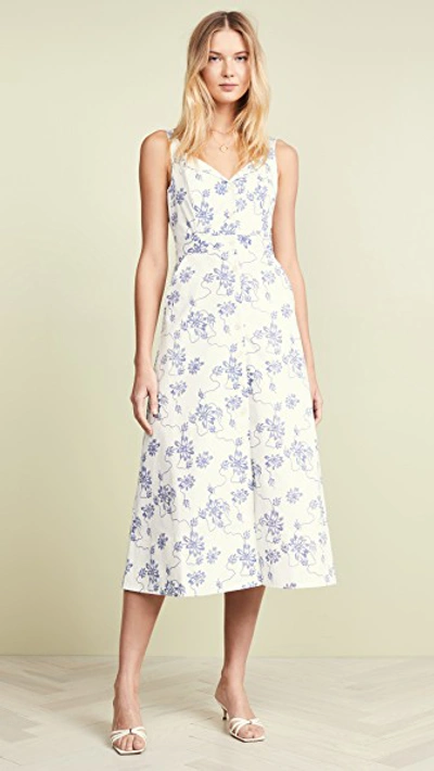 Equipment Oleisa Floral Print A-line Dress In Nature White/bleu Cotier