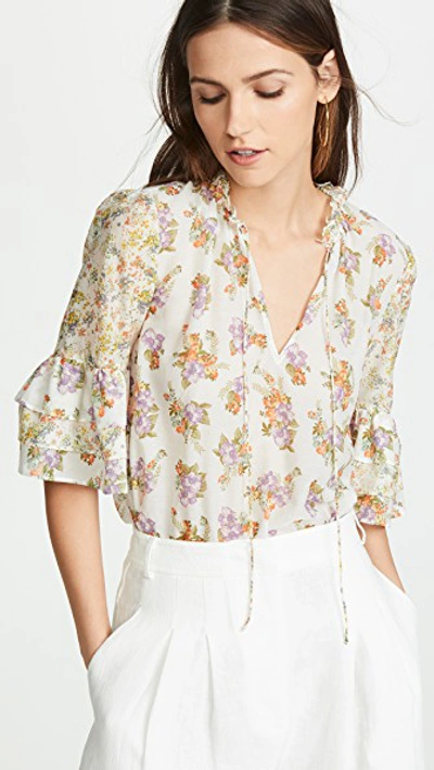 Alice And Olivia Julius Floral-print Cotton And Silk-blend Voile Blouse In Hibiscus Flower Cream/multi