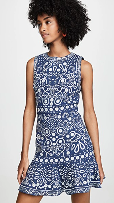Alice And Olivia Alice+olivia Contrast Embroidery Dress - Blue In Blue Pattern