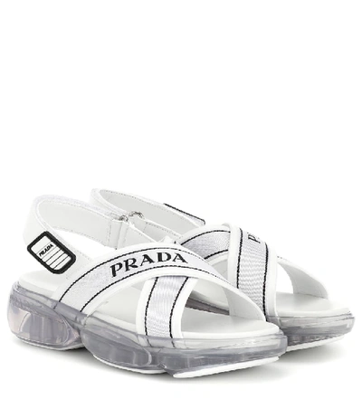 Prada Bubble-sole Cross-strap Slingback Sandals In White,black