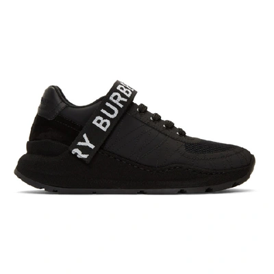 Burberry Logo Detail Leather, Nubuck And Mesh Sneakers In Black