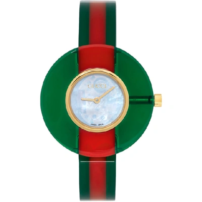 Gucci Vintage Web Resin 35mm Green Red Green Watch In Green And Red