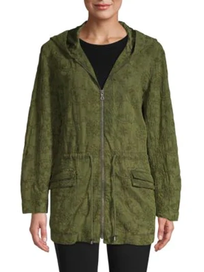 Alice And Olivia Embroidered Hooded Jacket In Olive