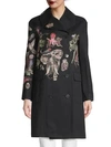 VALENTINO ANIMAL EMBROIDERY DOUBLE-BREASTED TRENCH COAT,0400010705365