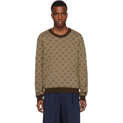Gucci Gg-jacquard Cropped Wool-blend Sweater In Camel Multi Color