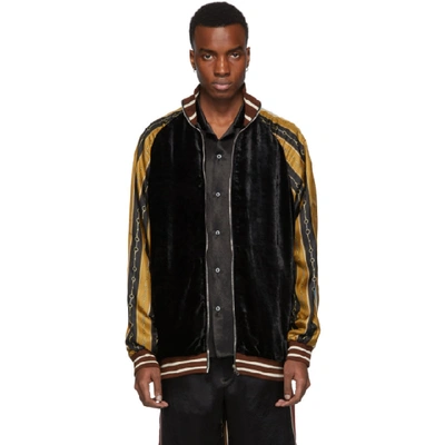 Gucci Contrast-sleeve Velvet Bomber Jacket In Black Multi
