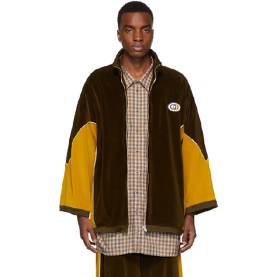 Gucci Kimono Sleeve Velvet Bomber Jacket In Brown