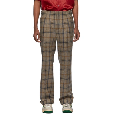Gucci Checked Wide-leg Wool-blend Trousers In Umber Blue