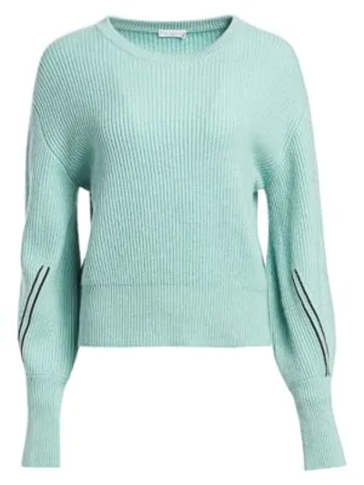 Brunello Cucinelli Shorter-bodied Cashmere Monili-sleeve Sweater In Mist