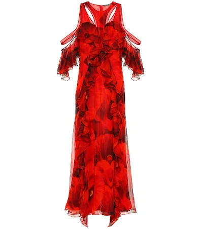 Alexander Mcqueen Printed Silk Crêpe Maxi Dress In Red