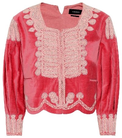 Isabel Marant Amita Embroidered Cotton Velvet Jacket In Pink