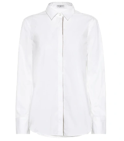 Brunello Cucinelli Bead-embellished Cotton-blend Poplin Shirt In White