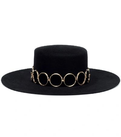 Saint Laurent Rabbit Felt Fedora W/ Metal Band In Black